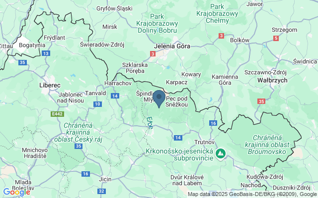 Kaart met locatie Nationaal Park Krkonose